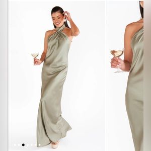 Jasmine Halter Maxi Dress ~ Moss Green Luxe Satin